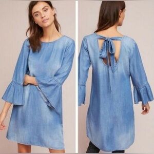 Anthropologie Cloth & Stone Women’s XL Blue Chambray Butterfly Sleeve Boho Dress